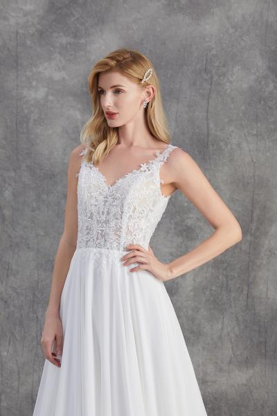 A-Linien-Brautkleid aus Chiffon mit perlenbesetztem Oberteil ivory/Haut